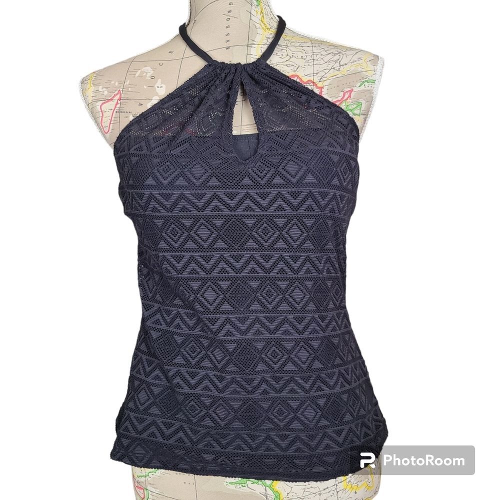 Vintage Y2K APT. 9 Strappy Halter Top Size Medium Black Sheer Lace New Old Stock